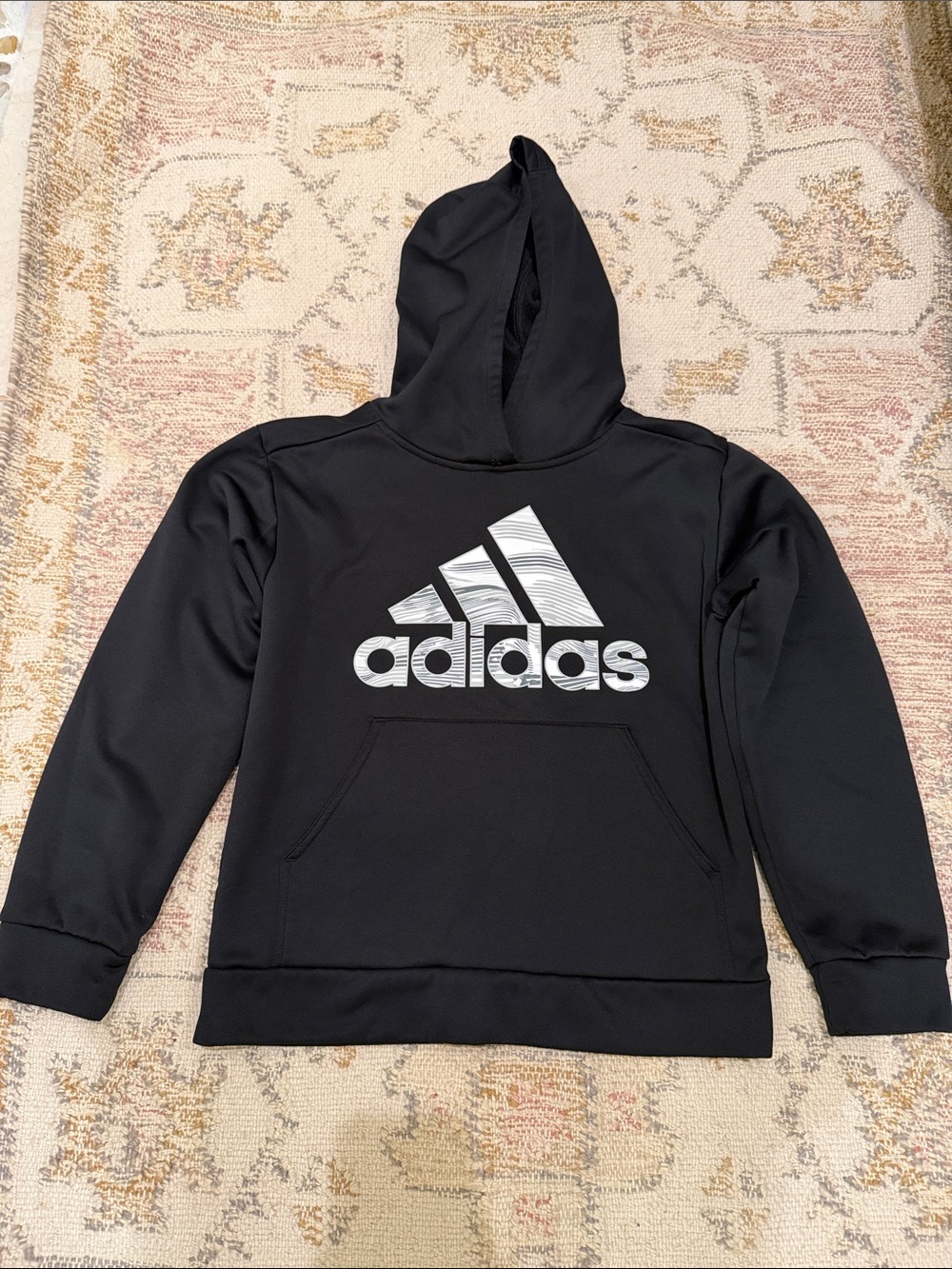 adidas Black Hoodie with White Logo - Kids Pullover